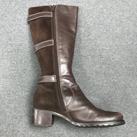 Ecco Esmeraldas Brown Leather Suede Zip Up 3 Buckle Knee High Boots EU 36 US 5.5 - Picture 2 of 11